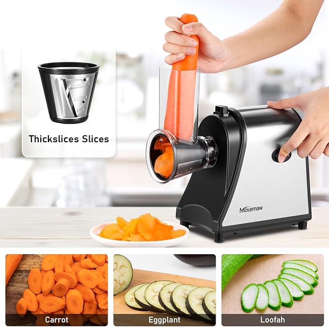 Homdox 250W Electric Cheese Grater, Electric Slicer Shredder, Salad Maker Electric Grater Electric Cheese Grater/Shredder with 5 Free Attachments, Ivory-FlexoryFit