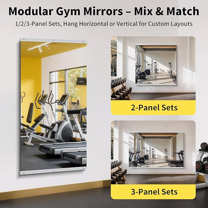 Home Gym Mirror - 55x28 Inch, 1PCS Frameless Tempered Glass Full Body Mirror for Wall Mount - Ideal for Yoga, Workout, Bedroom, Dance Studio (Silver)