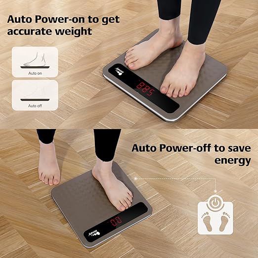 himaly Digital Body Weight Scale Bathroom Scale, Step-On Technology High Precision Measurements Scales with Large Non Slip Silicone Platform and LCD Digital Display, 400lbs/180kg Capacity, Brown-FlexoryFit
