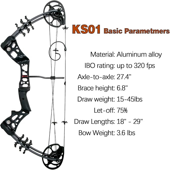 Youth Compound Bow Set 15-45 Lbs for Teens and Beginner, Package with Archery Hunting Equipment, Max Speed 260fps, Adjustable, Right Hand