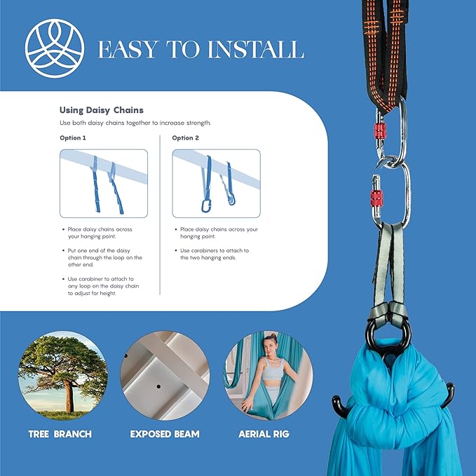 Aerial Silks Starter Kit - Durable 9 Yards of Aerial Yoga Hammock with Hardware & Guide - Aerial Swing for Acrobatic Flying Yoga & All Levels (Aerial Rigging Point Up to 13ft)-FlexoryFit