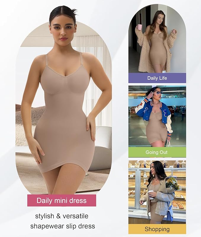 SHAPERX Strapless Shapewear Dress for Women Tummy Control Seamless Full Body Shaper Slip with Removable Straps