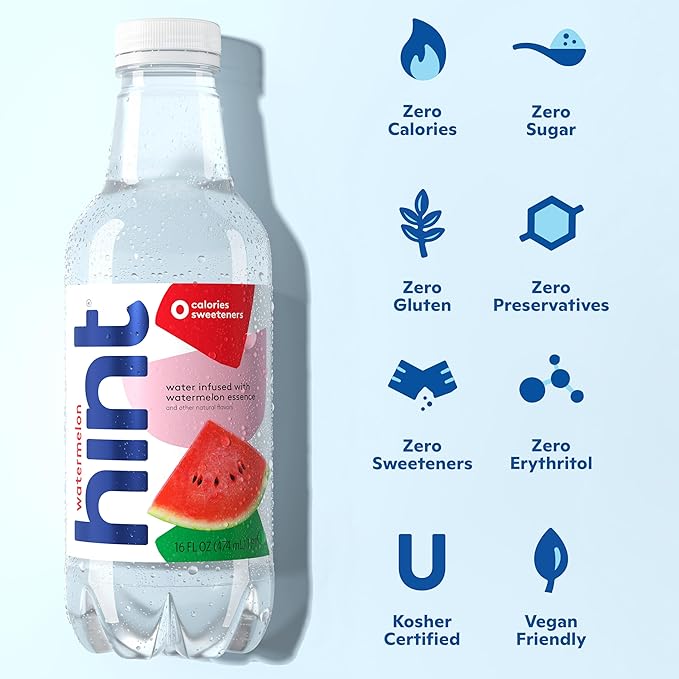 Hint Fruit-Infused Bottled Water, Watermelon - Sugar Free Flavored Water with Zero Calories, Naturally Flavored, and No Artificial Sweeteners - 16 Fl Oz (Pack of 12)-FlexoryFit