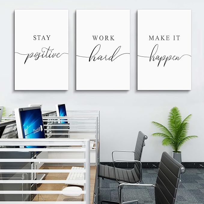 Framed Canvas Wall Art Positive Quotes Painting, Office Wall Art, white Large Poster, Positive Motivational Set of 3 Prints, work hard letters, Inspirational Wall Decor Prints (G-3pcs,24x36inchx3pcs)-FlexoryFit