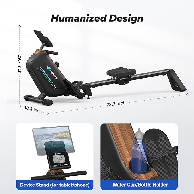 MERACH Rowing Machines for Home, Powerful Electromagnetic Row Machine with 51.2" Extended Rail, 16-Level Handle Resistance Adjustment Rower, 350 LBS Load Capacity, Ergonomic Comfort Seat, Easy Storage-FlexoryFit