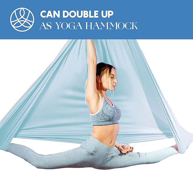 Aerial Silks Starter Kit - Durable 9 Yards of Aerial Yoga Hammock with Hardware & Guide - Aerial Swing for Acrobatic Flying Yoga & All Levels (Aerial Rigging Point Up to 13ft)-FlexoryFit