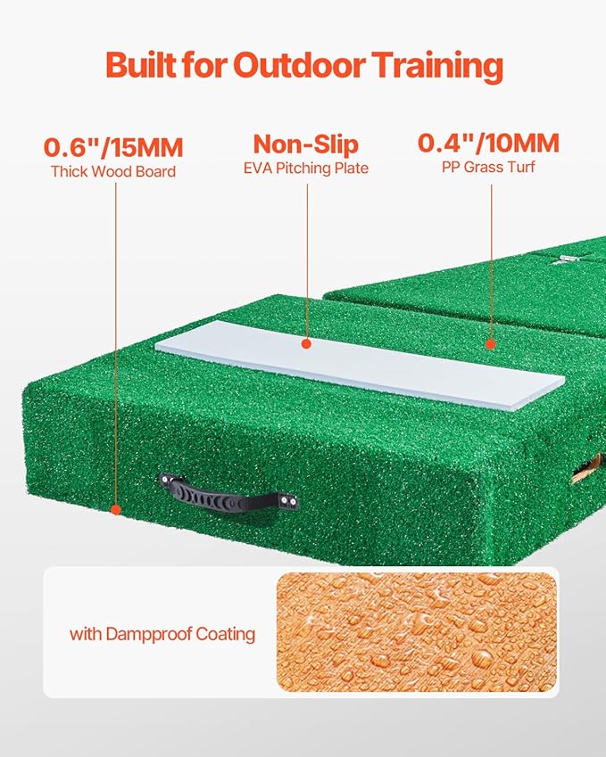 VEVOR Pitching Mound, Baseball Game Mound, Indoor/Outdoor Pitching Practice and Training Equipment, Softball Pitching Aids with Antifade Turf and Pitching Rubber