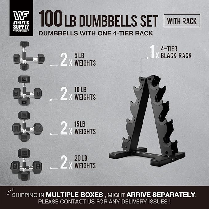 WF Athletic Supply Rubber Encased Hex Dumbbells with Rubber Grip Contoured Handle for Muscle Toning, Strength Building & Full Body Workout-FlexoryFit
