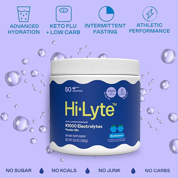 Hi-Lyte Keto & Performance - K1000 Electrolyte Powder Mix - Blue Raspberry - 1000mg Potassium + Magnesium, Calcium, Trace Minerals - Keto Drink for Cramp Support, Fasting, Recovery - No Sugar/Carbs-FlexoryFit