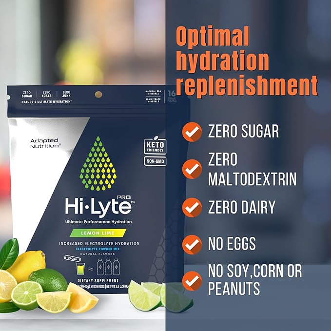 Hi-Lyte Pro Hydration Packets - 16 Individual Drink Packets | Lemon Lime | Flavored Electrolyte Powder | Sugar-Free, Zero Carb, Zero Calorie-FlexoryFit