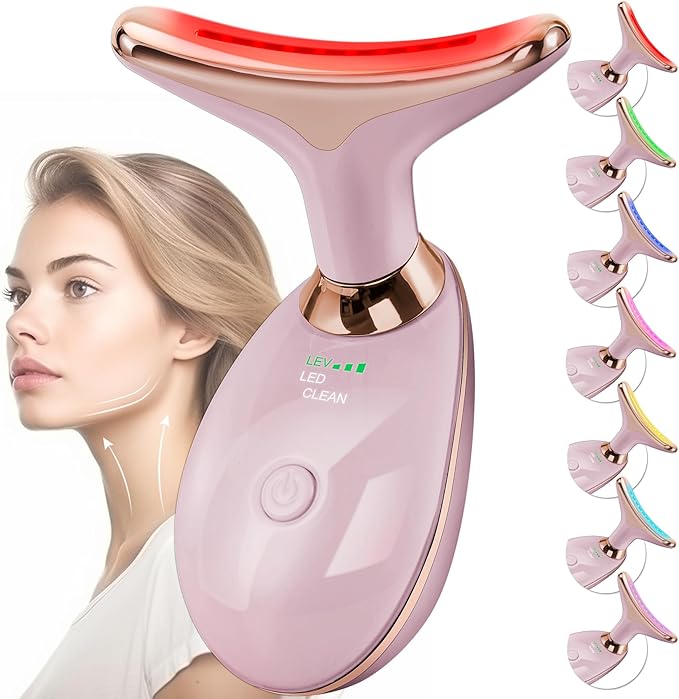 Facial Massager Red-Light-Therapy-for-Face and Neck, Face ๐ฒ culpting Wand with 7 Color - Birthday, Christmas, Mothers Day, Valentines Day Gifts for Her Women Mom Best Friend Wife Teacher (Rose Gold)
