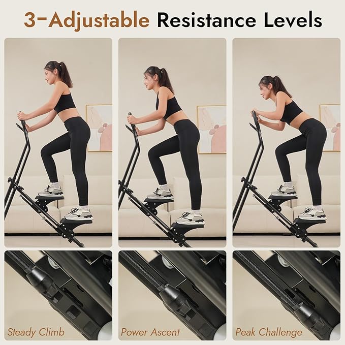 Stair Stepper with Adjustable Resistance - Stair Climber for Home Gym, Folding Cardio Machine with Extended Step Range, Adjustable Handlebar & Pedals, Tablet Holder by MACYO