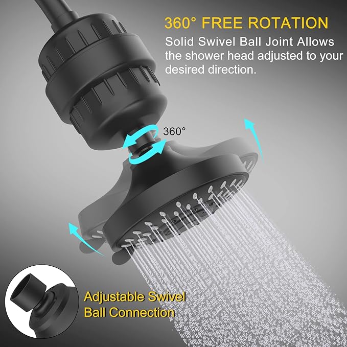 FEELSO Shower Head and 15 Stage Shower Filter Combo, High Pressure 5 Spray Settings Filtered Showerhead with Water Softener Filter Cartridge for Hard Water Remove Chlorine and Harmful Substances