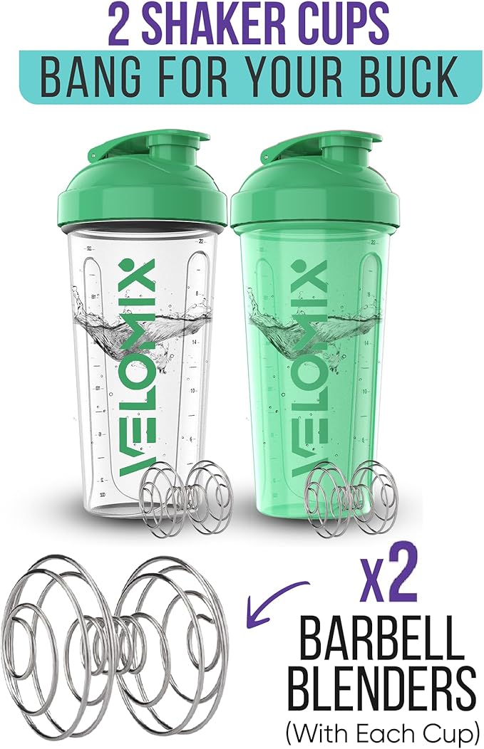 '-2 Pack- 28 oz Protein Shaker Bottles for Protein Mixes - 2x Wire Whisk | Leak Proof Shaker Cups for Protein Shakes | Protein Shaker Bottle | Shakers for Protein mix-Turquoise&Transparent-FlexoryFit
