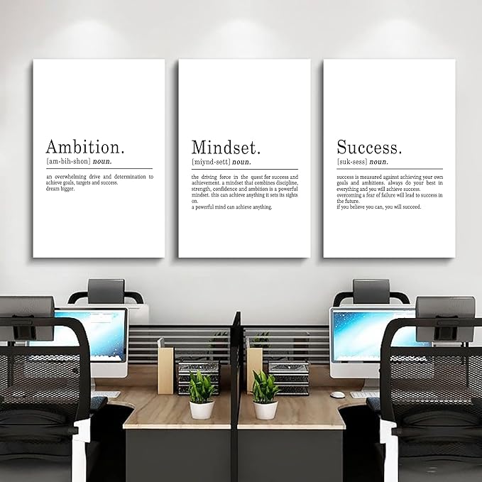 EPHANY ART - Inspirational Canvas Prints - Mindset Quotes, Motivational Wall Art Success Framed Entrepreneur Poster - Positive Quotes Wall Poster for Home Office Workplace (L-3pcs, 24x36inchx3pcs)-FlexoryFit