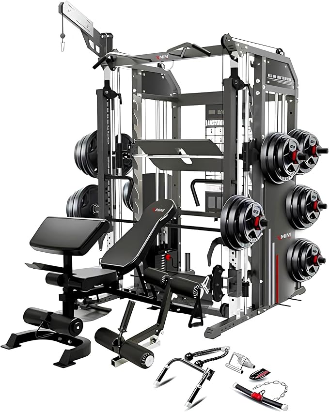 MiM USA Hercules EX, Commercial All in One Gym Machine w/400 lb Weight Stack, Adj Bench, Jammer Arms, Leg Press, Leg Extension, Arm Curl, LAT Seat & Complete Attachment-FlexoryFit