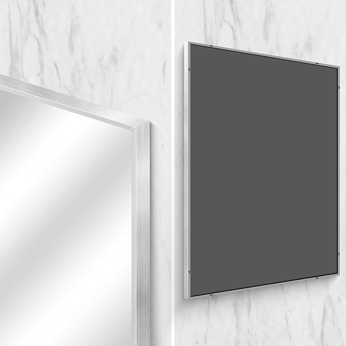 Silver Bathroom Mirror,36x48 inch Wall Mirror for Bathroom Wall Mounted,Large Rectangle Mirror for Bathroom Over Sink,Modern Metal Frame for Living Room,Bedroom Entryway,Horizontal/Vertical