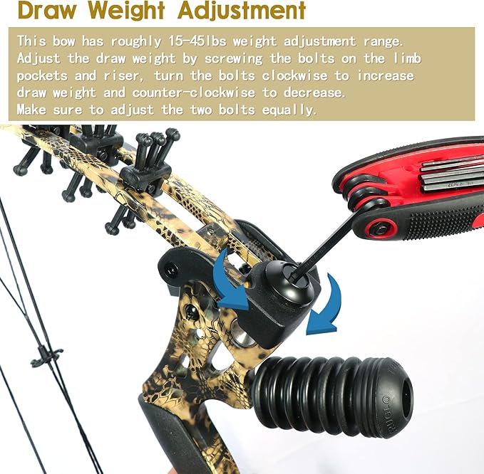 Youth Compound Bow Set 15-45 Lbs for Teens and Beginner, Package with Archery Hunting Equipment, Max Speed 260fps, Adjustable, Right Hand