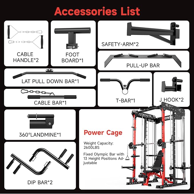Smith Machine Power Rack | All-in-One Power Cage with Adjustable J-Hooks, Squat Rack for Home Gym, Cable Machine & Pull-Up Bar | Home and Garage Gym Equipment for Strength Training-FlexoryFit