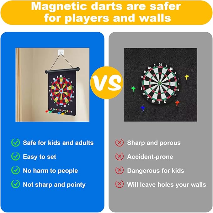 Magnetic Dart Board with 24pcs Darts,Indoor Outdoor Dart Game for Kids and Adults,2in1 Rollup Safe Dart Flights Toys Set for 3-12 Year Old Boys Girls Christmas Birthday Gifts