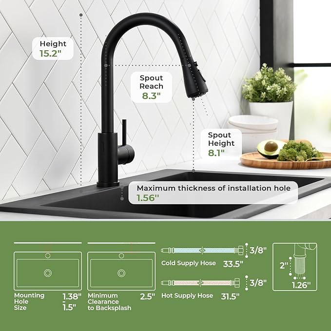 Touchless Kitchen Sink Faucet, VFAUOSIT Black Kitchen Faucet with Pull Down Sprayer Stainless Steel Motion Sensor Smart Hands-Free, Matte Black Single Hole Faucet for Bar Laundry RV Utility Sink