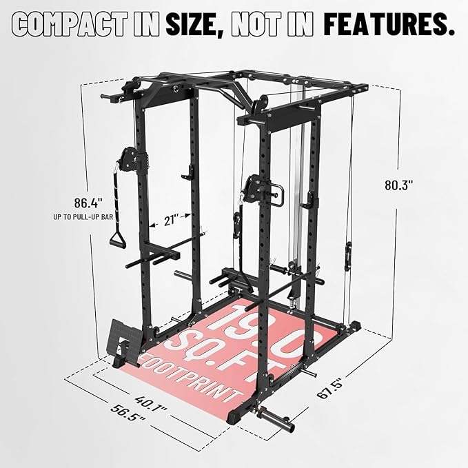 Mikolo Power Cage, Power Rack with Cable Crossover System, 1500LBS Squat Rack with LAT Pull Down System, Workout Cage with Pulley System for Fitness Home Gym-FlexoryFit