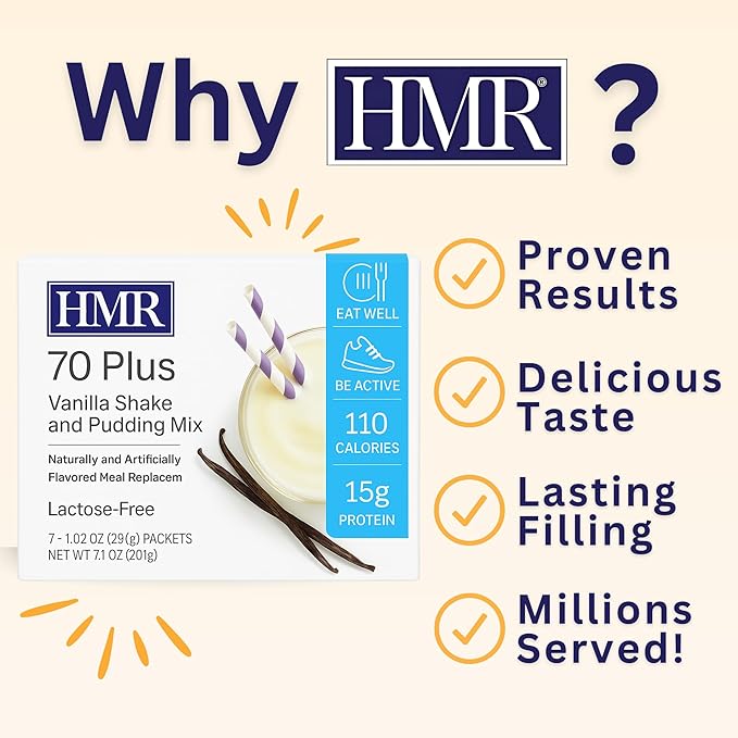 HMR 70 Plus Vanilla Shake & Pudding Mix | Meal Replacement Powder | Lactose-Free | 15g Protein | Supports Healthy Weight Loss | Easy to Make | Low Calorie | 21 Single Serving Packets-FlexoryFit