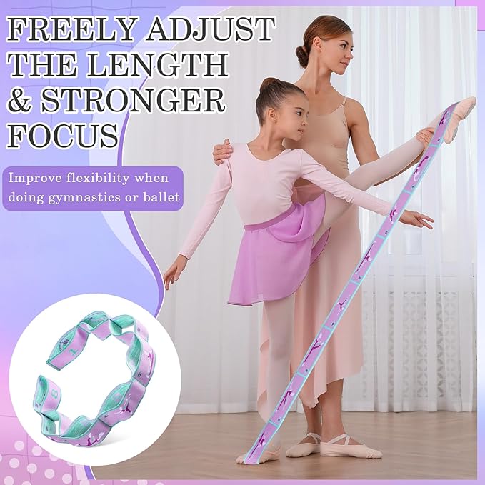 Stretch Strap for Kids Elastic Gymnastics Stretching Ballet Dance Band with 8 Loops Adjustable Exercise Training Resistance Strap for Children Stuff Pilates Latin Yoga Equipment-FlexoryFit