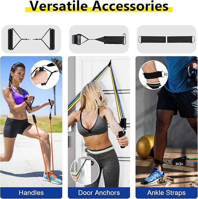 Resistance Bands Set, Workout Bands with Handles, Door Anchor, Ankle Straps and Carry Bag, Exercise Bands for Shape Body and Home Workouts-FlexoryFit