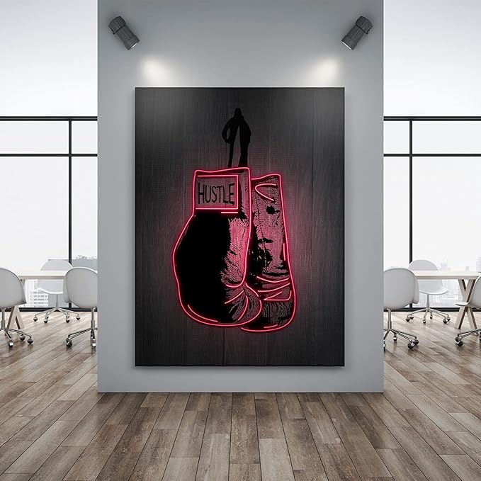 SuccessHunters Boxing Gloves Neon Canvas, Motivational Wall Decor, Office Art Artwork, Entrepreneur Motivation, Hustle Artwork, Boxing Bright Decor, Fighter Gym Sign, Hustler Art Neon Sign (8 x 8 in)