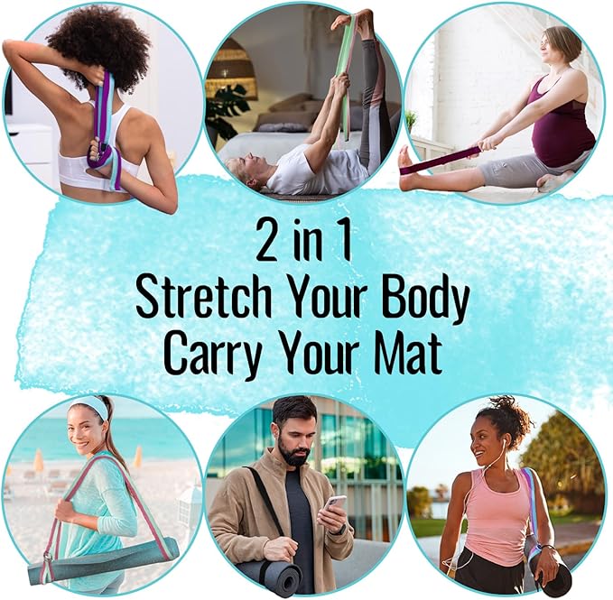 TECEUM Yoga Strap & Mat Strap – 2 IN 1 – Cotton – 6 ft 8 ft 10 ft (30+ colors) – Adjustable Non-Slip Belt for Yoga, Pilates, Stretching, Physical Therapy, Fitness & Home Workout – For Carrying Mats-FlexoryFit