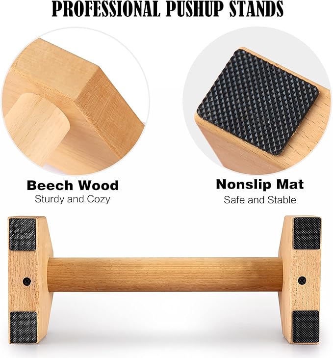 Push Up Stands, Handstand Parallettes Bars, Solid Wood Push Up Bars with Non-Slip Mat Push up Handles for Floor Exercise Home Workout Equipment for Men & Women Strength Training-FlexoryFit
