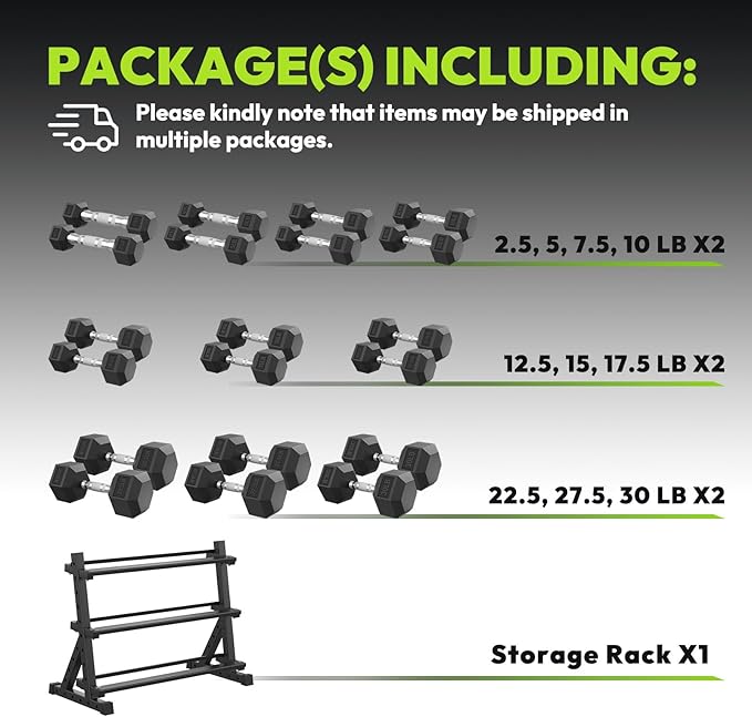 Hex Dumbbell Sets with Rack, 290-670 lb Rubber Encased Exercise & Fitness Dumbbells Set, Hand Weight for Strength Training, Weight Dumbbells-FlexoryFit