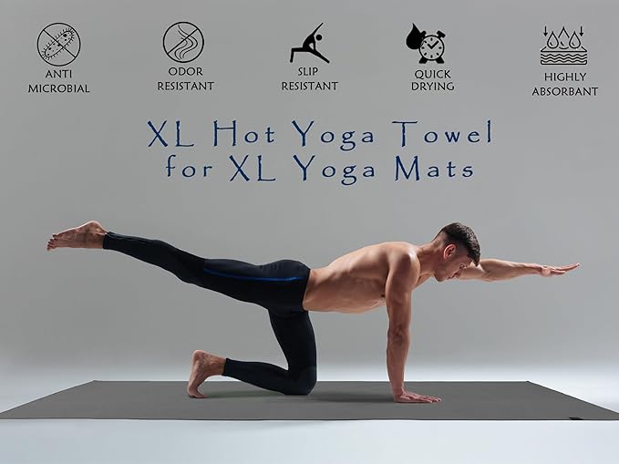Tatago Hot Yoga Mat Towel Non Slip for Hot Yoga (72-84 inch Mats) Our Hot Yoga Towel Non Slip Silicone Dabs & Absorbent Microfiber Blend Gives You More Grip As You Drip! (Nube Gris, XL - 84")-FlexoryFit