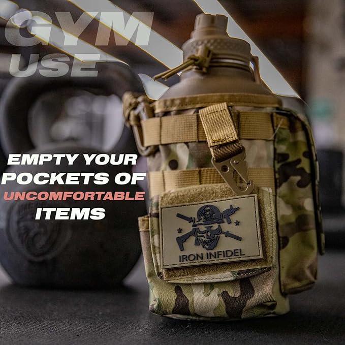 Iron Infidel Battle Bottle - Half Gallon Insulated Water Bottle with Paracord Handle - Large 64 oz Stainless Steel Water Jug & Rugged, Removable Sleeve For Keys, Wallet, Phone (OCP Camo 2 Liter)-FlexoryFit