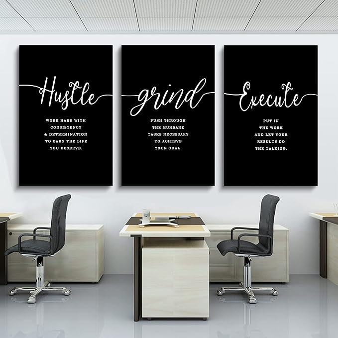 Gift for Boss,Framed Canvas Wall Art Success Quote, Office Wall Art, Black Large Poster, Positive Motivational Set of 3 Prints, Execute Failure Definition, Inspirational Print (F-3pcs,24x36inchx3pcs)-FlexoryFit