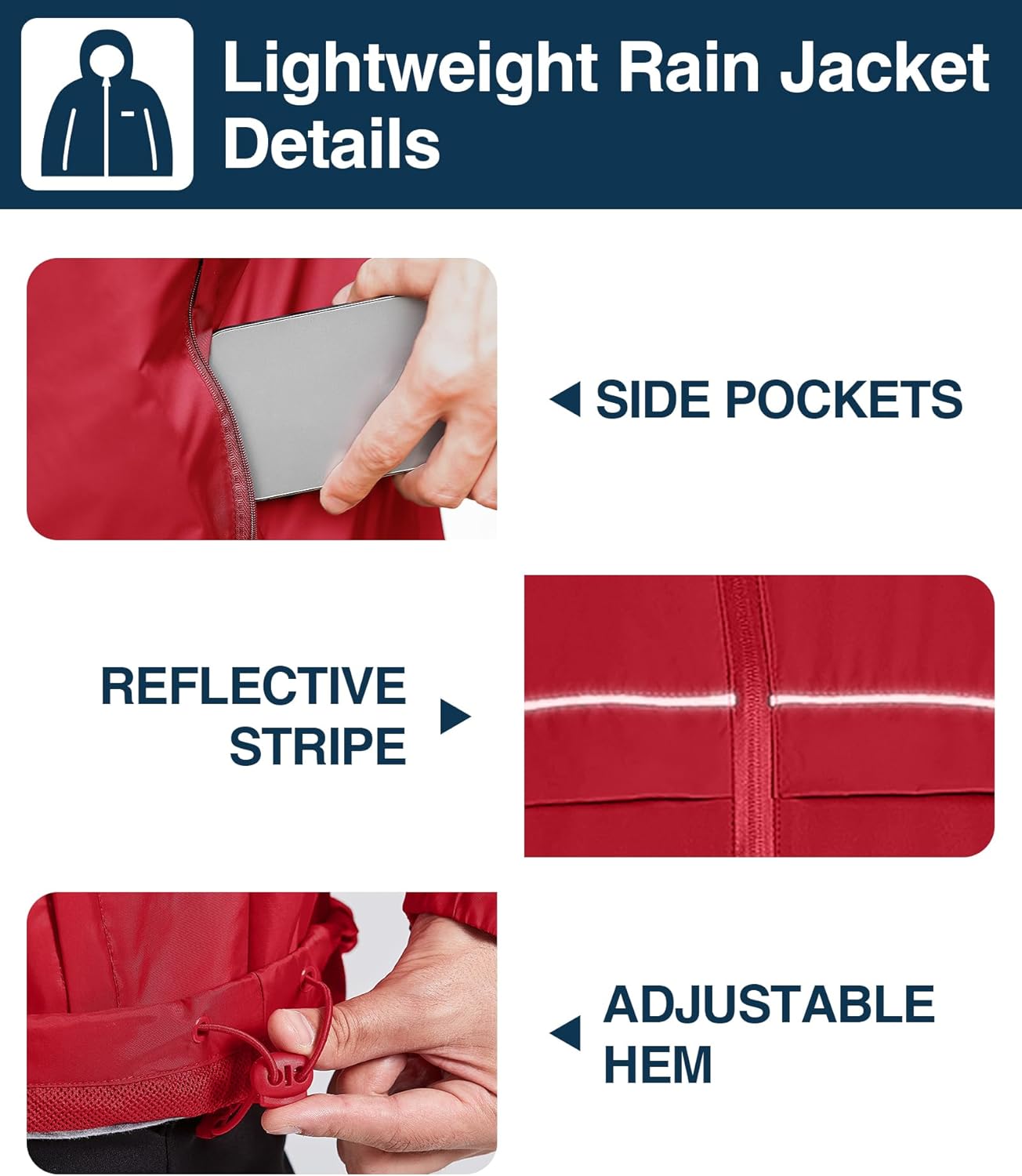 SWISSWELL Rain Jacket Men Waterproof Windbreaker, Lightweight Hooded Raincoat for Daily Casual