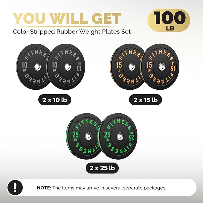 2 Inch Bumper Plates,10-500lbs,Barbell Rubber Olympic Weight Plates Set for Home Gym, Strength Training & Weight Lifting, Multiple Options Colors