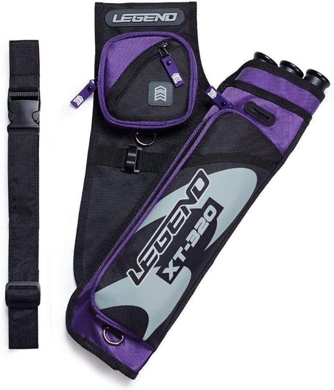 LEGEND XT320 Archery Quivers - Nylon Hip Quivers with 3 Arrow Tube Cases for Target Shooting - Adjustable Waist Belt, T-Slot, Storage Compartments for Accessories, Gear, Tools, Release Tab, Score Card