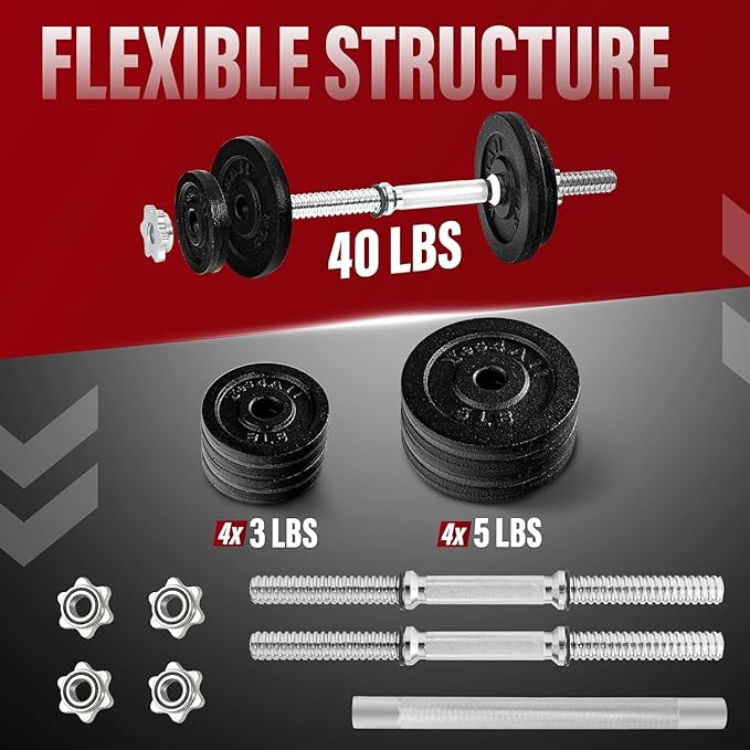 Yes4All Old School Adjustable Dumbbell Set with Weight Plates, Star Lock Collars/Connector, 40lbs to 200lbs Adjustable Weight Plates Set-FlexoryFit