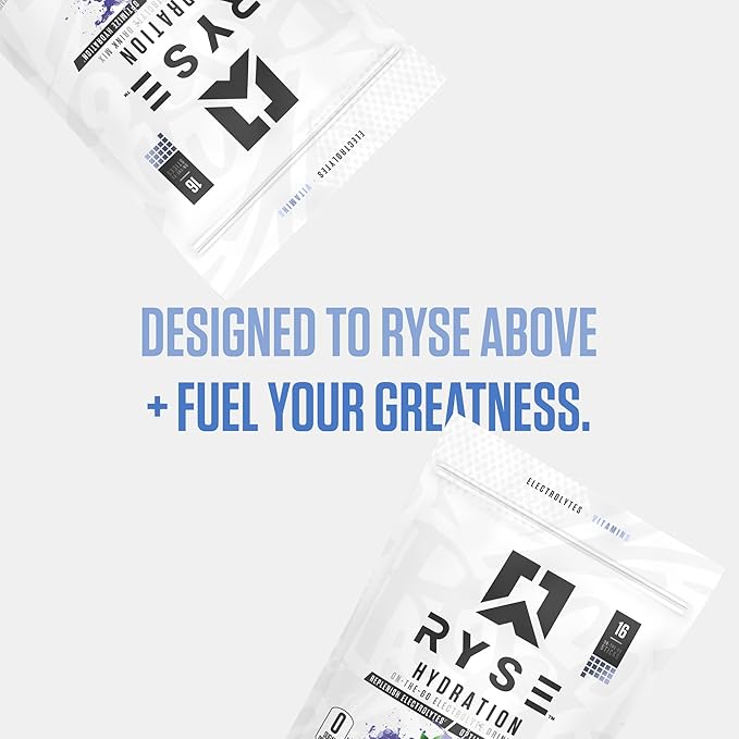 RYSE Hydration Electrolyte Powder Drink Mix Packets - Blue Raspberry - Sugar-Free Full Spectrum Electrolytes with Essential Vitamins, Taurine and Choline for Rehydration - 16 Serving Sticks