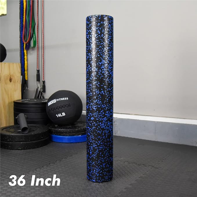 High-Density Round Foam Roller for Muscle Soreness Recovery, Exercise, Massage - 18", 24", 36" Blue Fleck (36 Inch)-FlexoryFit