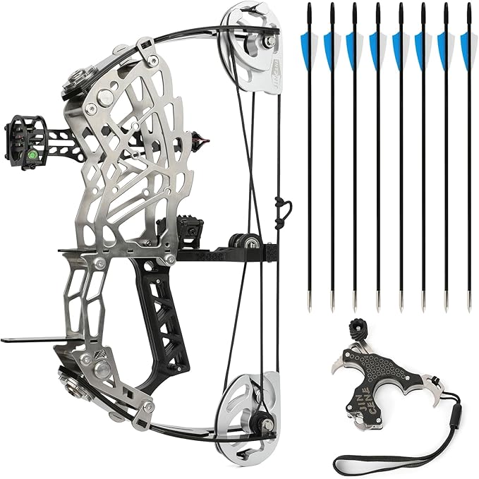 Short Axle Compound Bow Hunting Package Adjustable Draw Weight 15-32 Lbs No Bow Press Needed Includes 8 Carbon Arrows, Wrist Release & Sight Left/Right Hand (Short Shaft Type 1)