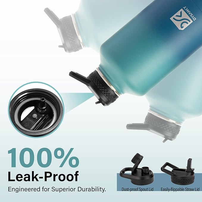 Insulated Water Bottle | Thickened Stainless Steel Vacuum Metal | Portable Sports Half Gallon Large Water Jug for Gym and Hiking with Straw, Carrier Bag, Handle Strap | BPA-Free 64 oz-FlexoryFit