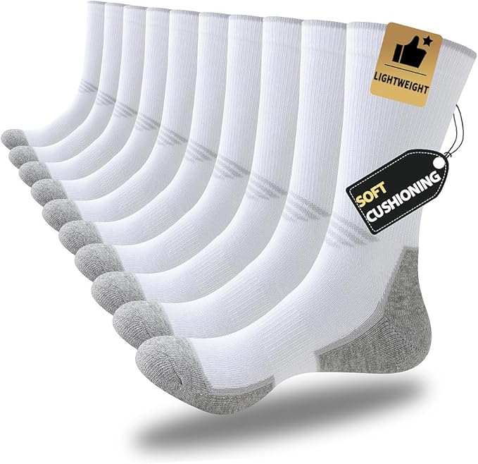JOYNÉE 5/10 Pairs Mens Lightweight Athletic Crew Socks Cushioned Breathable Long Socks for Sports Running-FlexoryFit