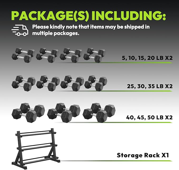 Hex Dumbbell Sets with Rack, 290-670 lb Rubber Encased Exercise & Fitness Dumbbells Set, Hand Weight for Strength Training, Weight Dumbbells-FlexoryFit