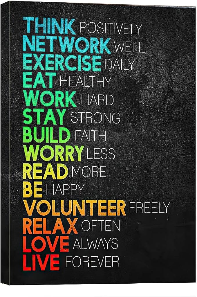 Think Positively Mindset Motivational Canvas Wall Art -Inspirational Office Wall Art Poster Quotes - Canvas Artwork Picture Print Framed for Home Office Bathroom Bedroom Wall Decor-16 x20