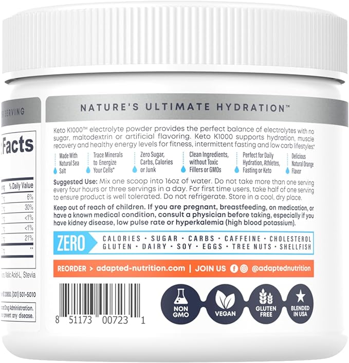 Hi-Lyte Keto K1000 Electrolyte Powder | Orange | Hydration Supplement Drink Mix | Boost Energy & Beat Leg Cramps | No Sugar, No Maltodextrin | 50 Servings-FlexoryFit