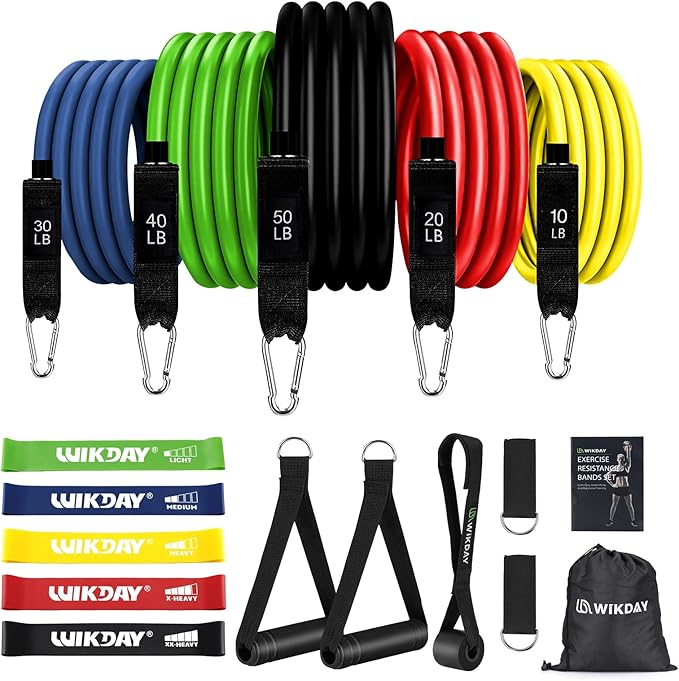 Exercise Resistance Bands with Handles for Working Out, 150/200/250/300 lbs Workout Bands Set with Door Anchor for Physical Therapy, Yoga, Pilates-FlexoryFit