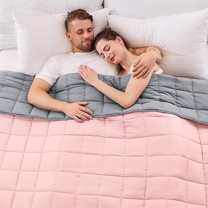 King Size Weighted Blanket for Adults (20 lbs, 80โ x 87โ, Pink Grey) Cooling Heavy Blanket for Sleeping Perfect for 190-210 lbs, Breathable Blanket for Adults & Couple All Season, Machine Washable